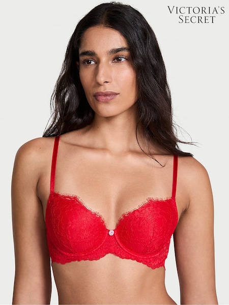 Victoria's Secret Bright Vermillion Red Lightly Lined Demi Lace Bra (W71570) | £55