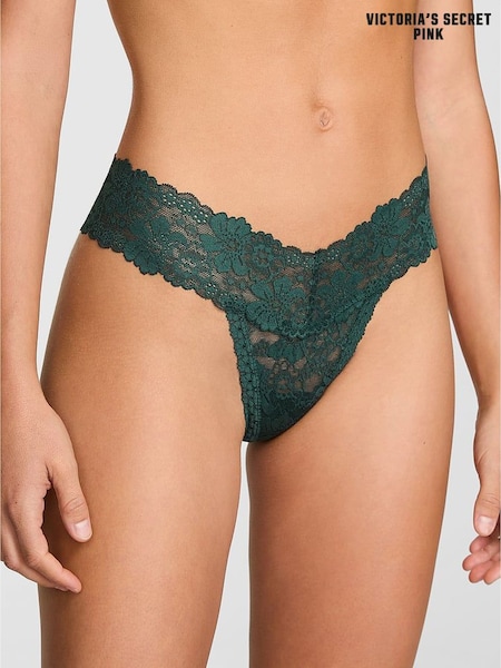 Victoria's Secret PINK Deep Forest Green Thong Floral Lace Knickers (W71574) | £10
