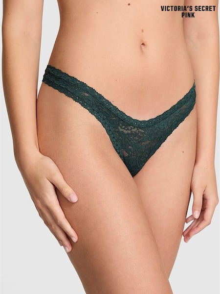 Victoria's Secret PINK Deep Forest Green Mini Scoop Thong Floral Lace Knickers (W71589) | £10