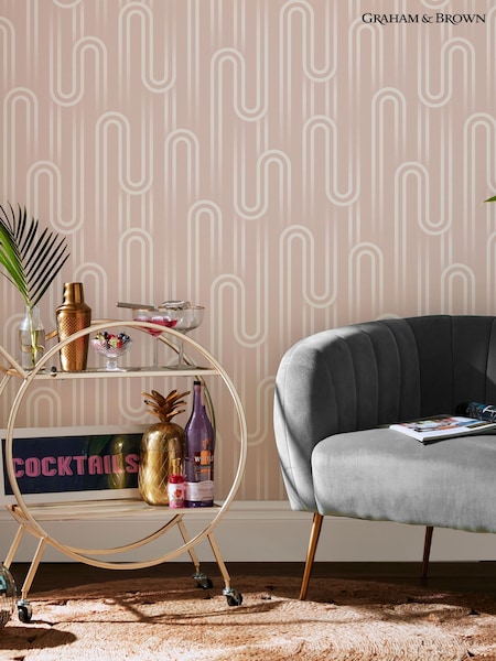 Graham & Brown Peach Envy Ups n Downs Pistachio 10M Wallpaper (W71655) | £42