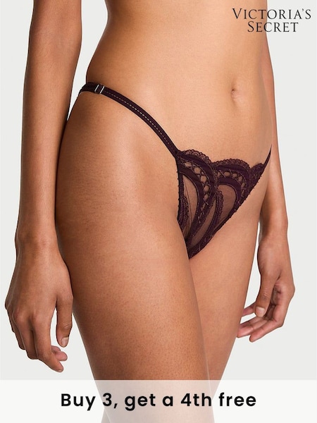 Victoria's Secret Winter Wine Red Bikini Lace Embroidery Open Back Knickers (W71683) | £25