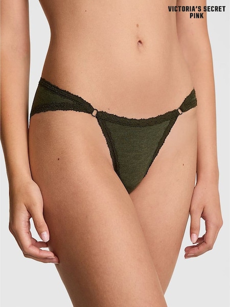 Victoria's Secret PINK Forest Green Cheeky Cotton Heather Lace Trim Knickers (W71690) | £9