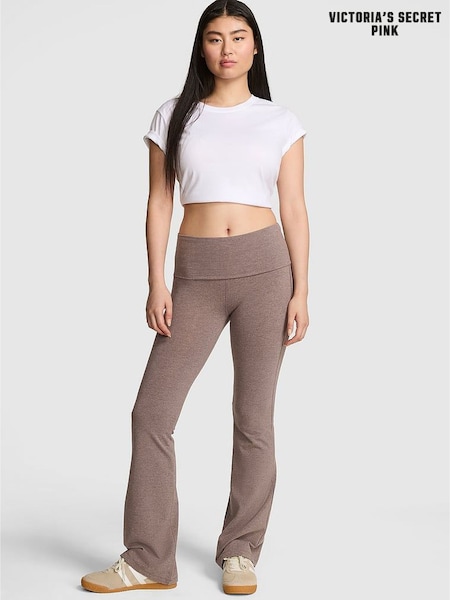 Victoria's Secret PINK Cocoa Heather Blush Brown Foldover Flares Leggings (W71714) | £46