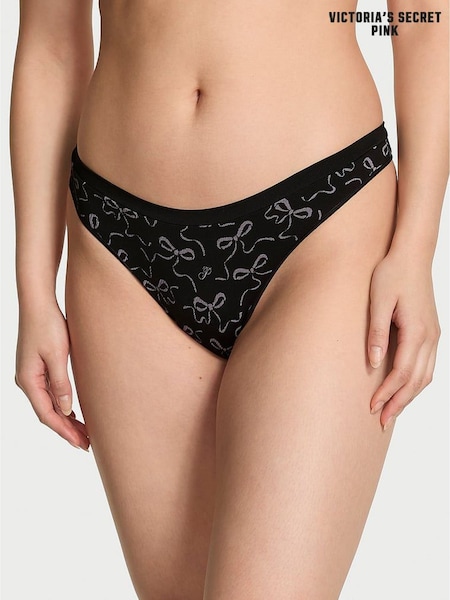 Victoria's Secret PINK Black Bow Print Thong Seamless Knickers (W71735) | £9