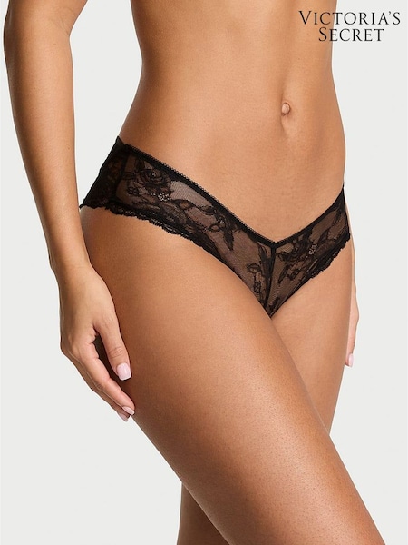 Victoria's Secret Black Cheeky Lace Strappy Crotchless Knickers (W71772) | £18