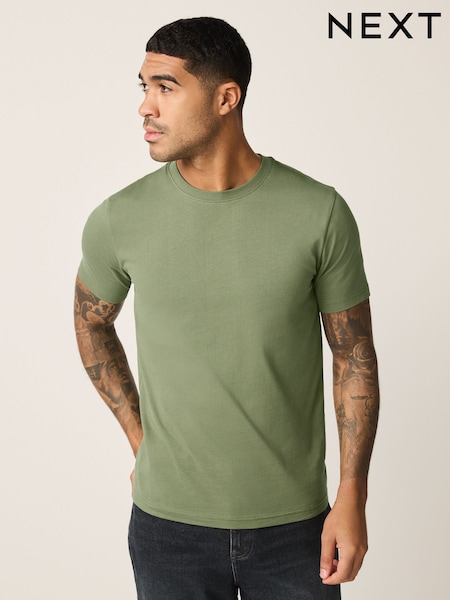 Moss Green Slim Fit Essential Crew Neck Cotton T-Shirt (W71806) | £8