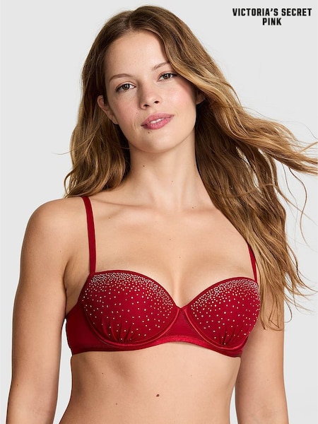 Victoria's Secret Pink Red Lacquer Balcony Mesh Diamonte Bra (W71812) | £36