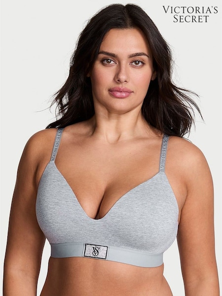 Victoria's Secret Medium Heather Grey Non Wired Lightly Lined Logo Shine Patch Bra (W71823) | £40
