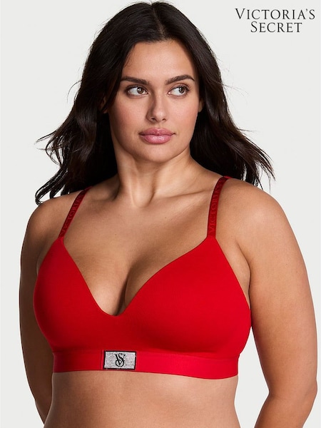 Victoria's Secret Lipstick Red Non Wired Lightly Lined Logo Shine Patch Bra (W71834) | £40