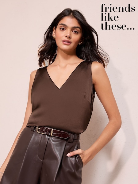 Friends Like These Chocolate Brown V-Neck Vest Top (W71864) | £23