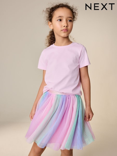 Pink/Rainbow Pull On Mesh Skirt (3-16yrs) (W71960) | £12 - £17