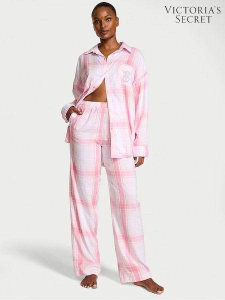 Victoria's Secret Heather Pink Petal/Pink Rally Bold Plaid Cotton Modal Long Pyjama Set (W72005) | £49