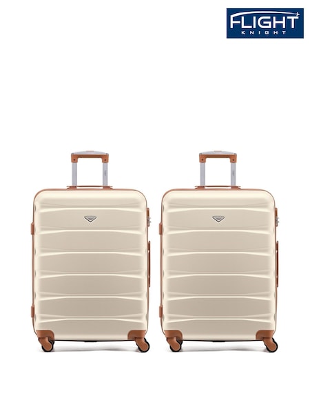 Flight Knight Medium Cream Check-In Hold Luggage Hardcase Travel Suitcases Set Of 2 (W72442) | £0