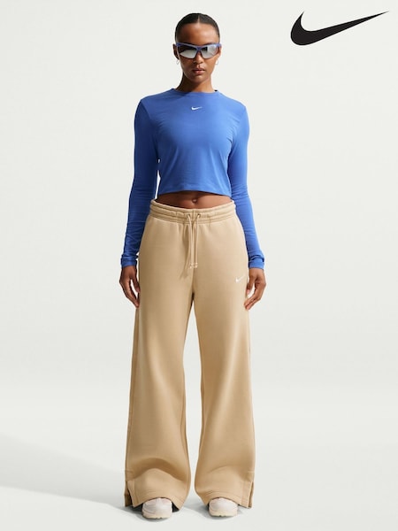 Nike Brown Sportswear Phoenix Fleece High Waisted Wide Leg Joggers (W72623) | £55