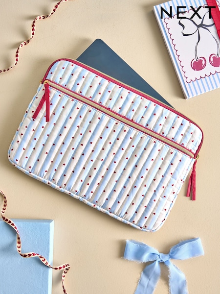 Cream/Blue Stripe Love Heart Print Laptop Sleeve (W72719) | £16