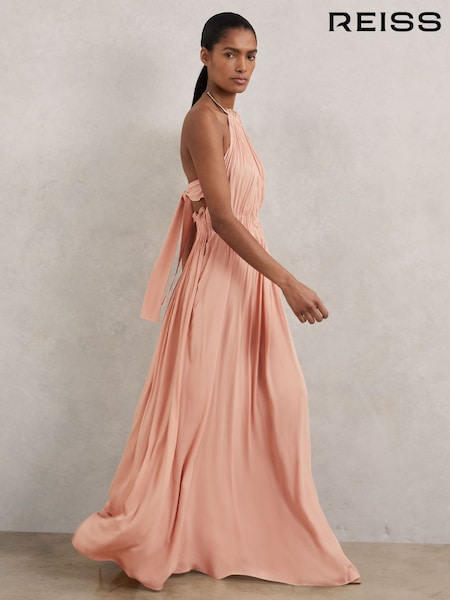 Reiss Pink Vinnie Ring-Detail Halterneck Maxi Dress (W72775) | £280