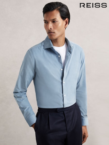 Reiss Airforce Blue Velma Cotton Corduroy Cutaway-Collar Shirt (W72782) | £118