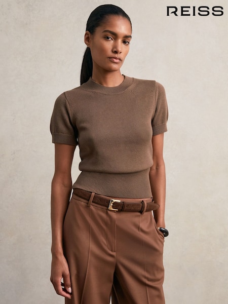 Reiss Brown Anita Cotton And Wool Crew-Neck Top (W72783) | £88