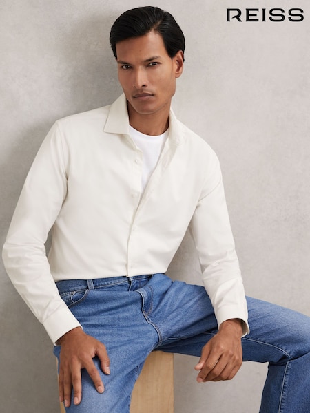 Reiss White Velma Cotton Corduroy Cutaway-Collar Shirt (W72799) | £118