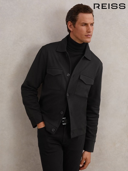 Reiss Black Finley Twill Twin-Pocket Overshirt (W72802) | £148