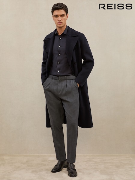 Atelier Navy Sangiovese Double-Breasted Tie-Waist Overcoat (W72803) | £598