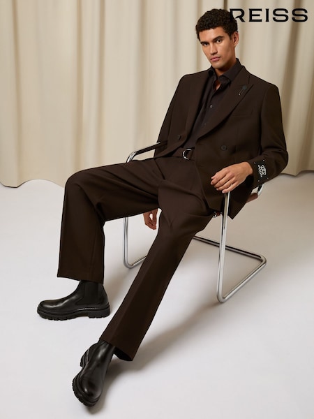Reiss Brown Elder Monogram Relaxed Double-Breasted Blazer (W72918) | £270