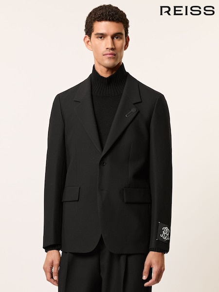 Reiss Black Arley Monogram Relaxed Single-Breasted Blazer (W72921) | £270