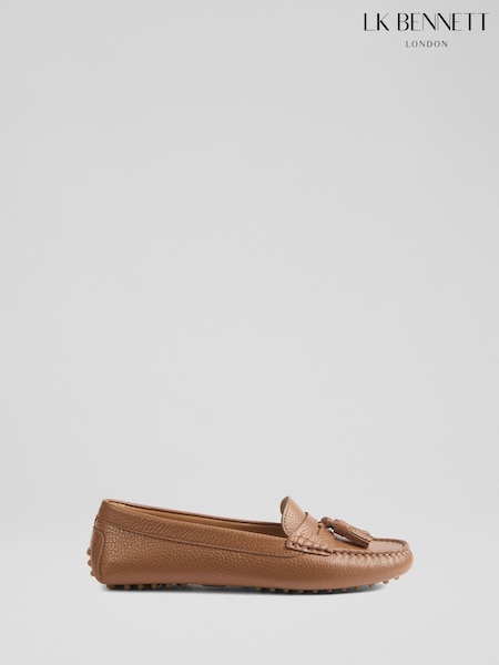 LK Bennett Brown Leather Tassel Moccasin Loafers (W72923) | £249