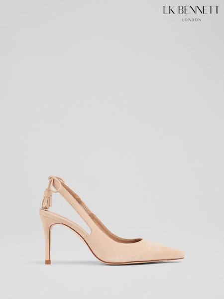 LK Bennett Natural Cary Trench Suede Tassel Slingback Courts (W72935) | £299