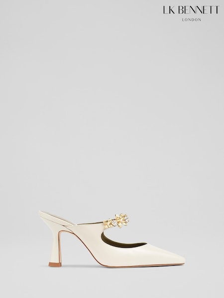 LK Bennett Natural Flower Trim Leather Mule Court Shoes (W72936) | £329
