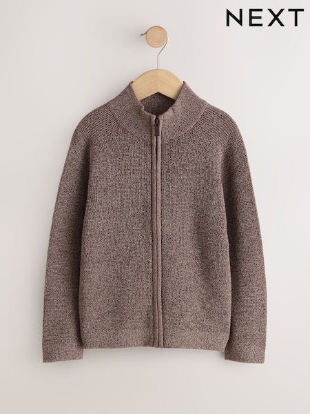 Plum Purple Textured Zip Through Knitted Cardigan (3-16yrs) (W72943) | £16 - £21
