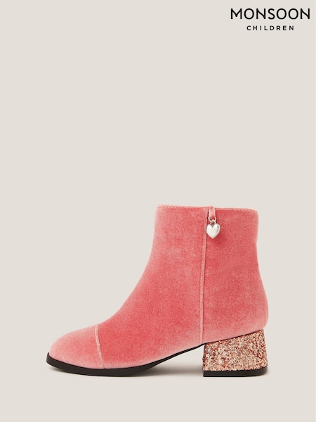 Monsoon Pink Velvet Glitter Heel Boots (W72989) | £36 - £40