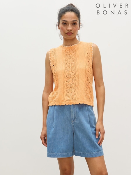 Oliver Bonas Orange Textured Stripe Knitted Vest (W73117) | £55
