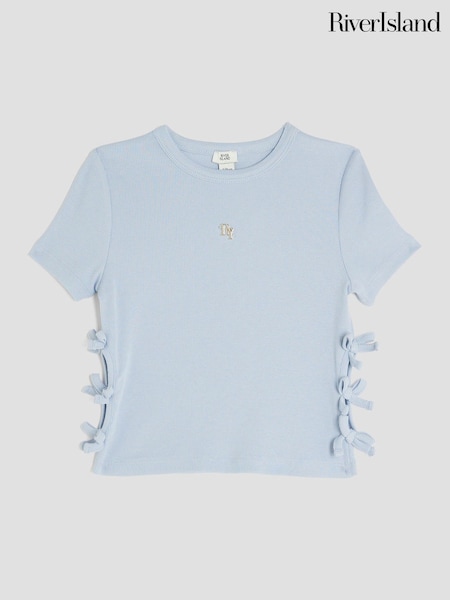 River Island Blue Girls 3D Bow Ribbed Top (W73199) | £14