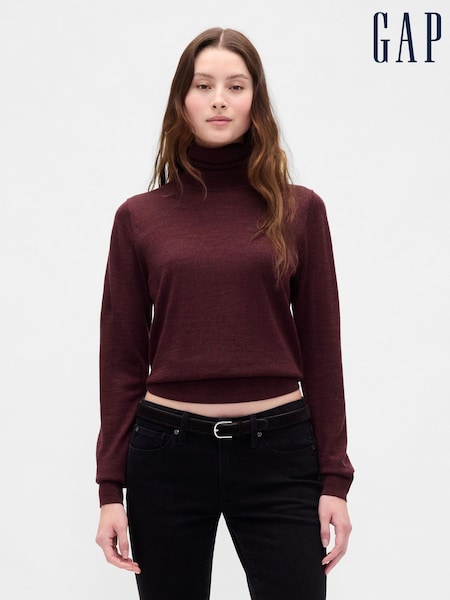 Gap Burgundy Red Merino Wool Turtle Neck Jumper (W73200) | £45