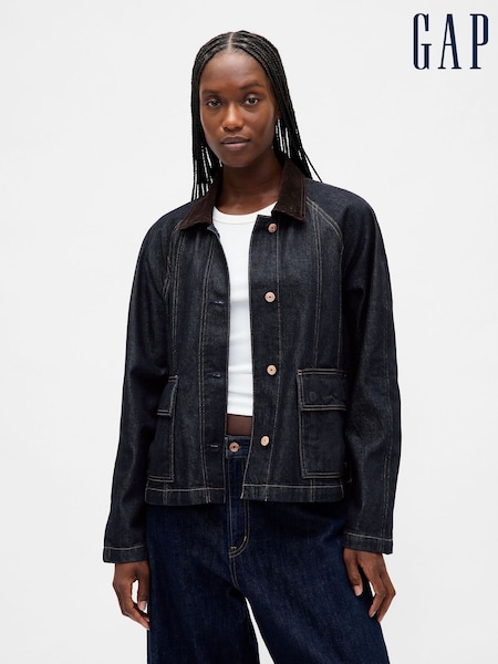 Gap Dark Indigo Blue UltraSoft Denim Swing Chore Jacket (W73213) | £85