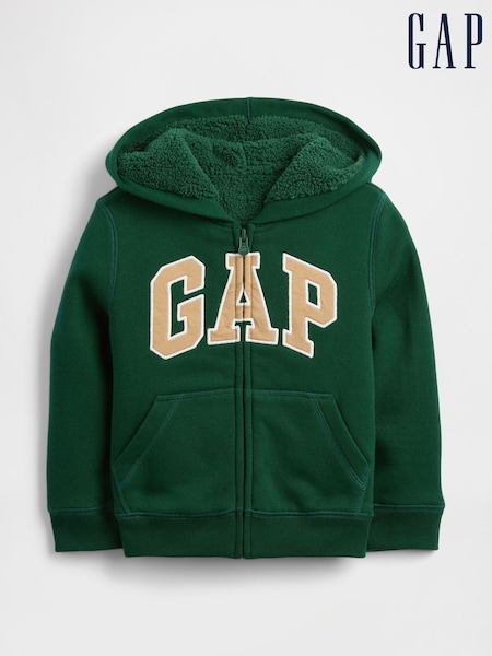 Gap Green Logo Sherpa Zip Hoodie (6mths-5yrs) (6mths-5yrs) (W73242) | £25