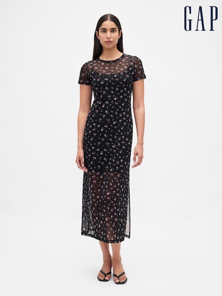 Gap Black/Pink Mesh Square Neck Maxi Dress (W73267) | £60