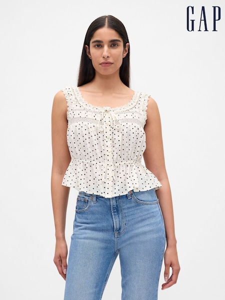 Gap Black Lace-Trim Peplum Crop Top (W73279) | £40