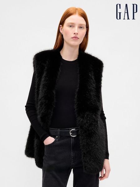 Gap Black Faux Fur Vest (W73282) | £90