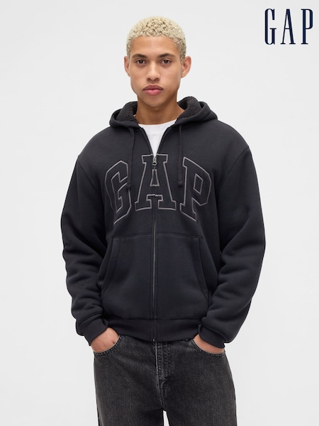 Gap Black Relaxed Logo Sherpa-Lined Zip Hoodie (W73287) | £45