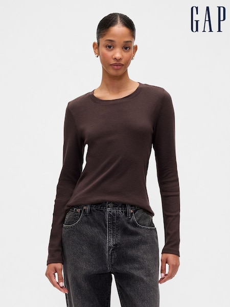 Gap Brown Long Sleeve Modern Crewneck T-Shirt (W73379) | £14