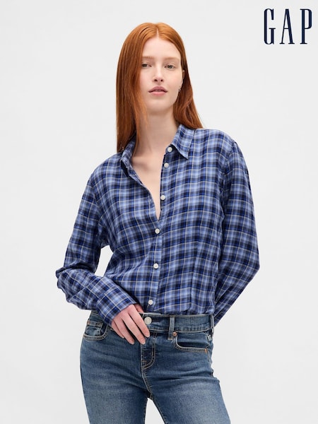 Gap Blue Check Flannel Fitted Check Shirt (W73398) | £40