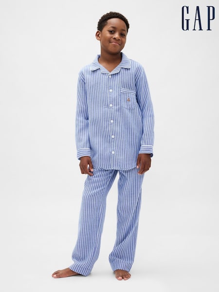 Gap Blue Stripe Flannel Pyjama Top & Trousers Set (6-13yrs) (6-13yrs) (W73400) | £35
