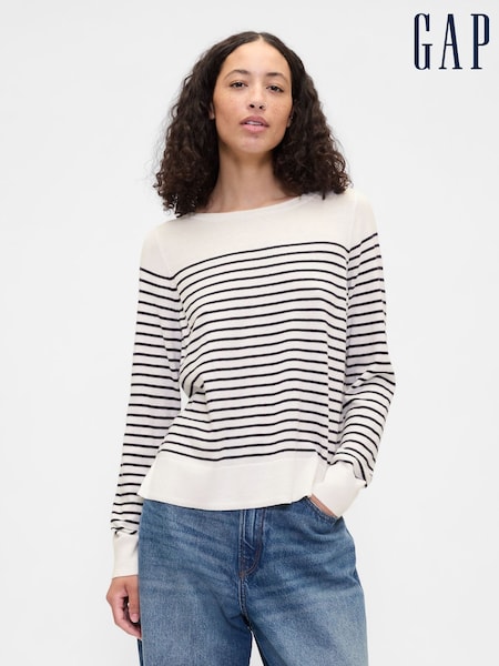 Gap White/ Navyt Blue Stripe Bella Boat Neck Jumper (W73472) | £30