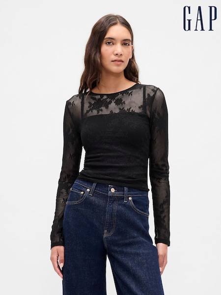 Gap Black Sheer Lace Top (W73631) | £35