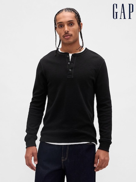Gap Black Double-Knit Henley T-Shirt (W73648) | £40