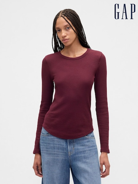 Gap Burgundy Red Waffle Knit Long Sleeve T-Shirt (W73717) | £14