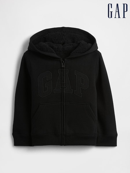 Gap Black Logo Sherpa Zip Hoodie (6mths-5yrs) (6mths-5yrs) (W73729) | £25