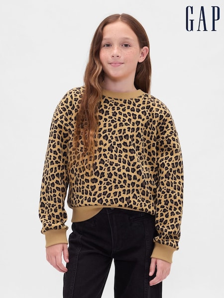 Gap Leopard Print Brown VintageSoft Dolman Sweatshirt (4-13yrs) (4-13yrs) (W73767) | £22